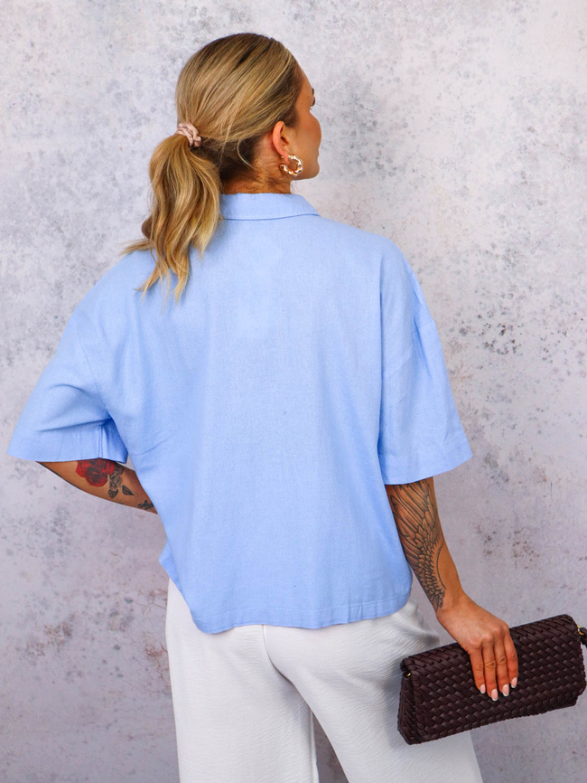 KOSZULA OVERSIZE Z KRÓTKIM RĘKAWEM- NIEBIESKA