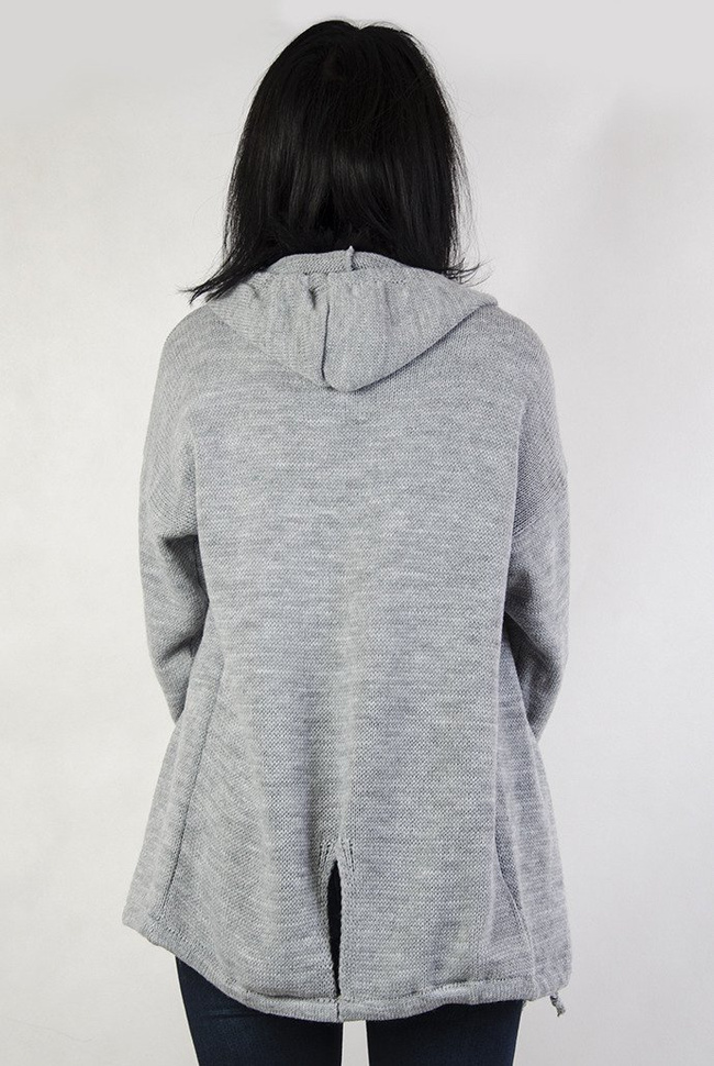 Szara narzutka sweterkowa z kapturem