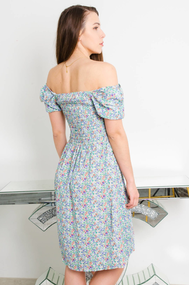 ZIELONA SUKIENKA W KWIATY Z BUFKAMI