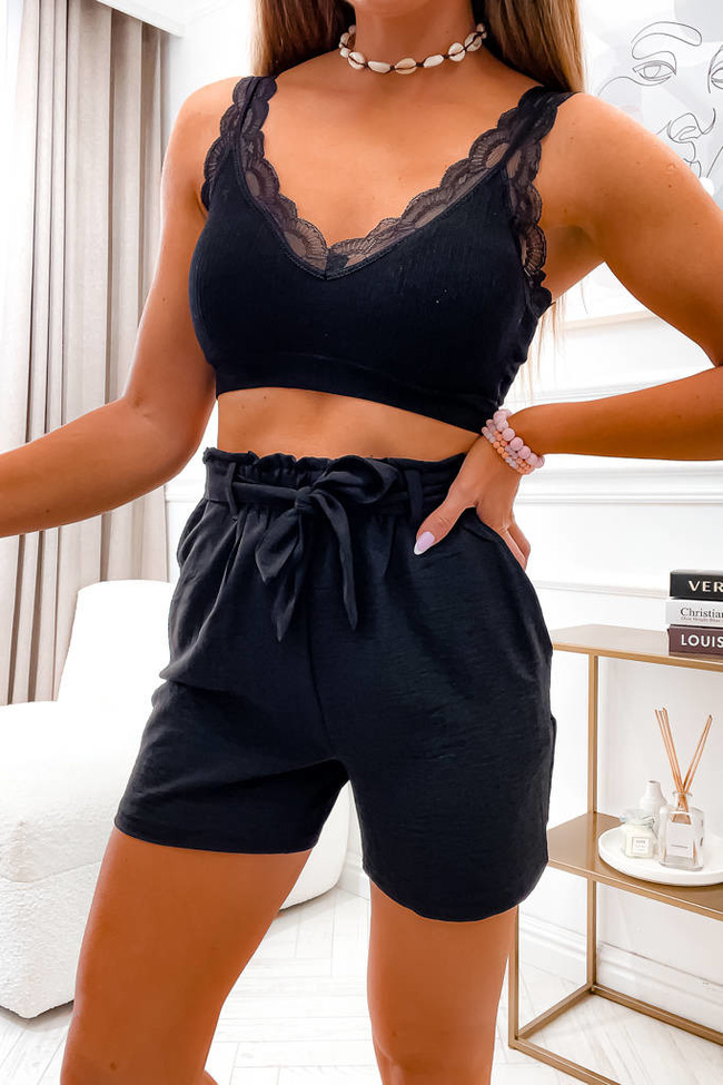 SZORTY PAPERBAG Z PASKIEM- CZARNE