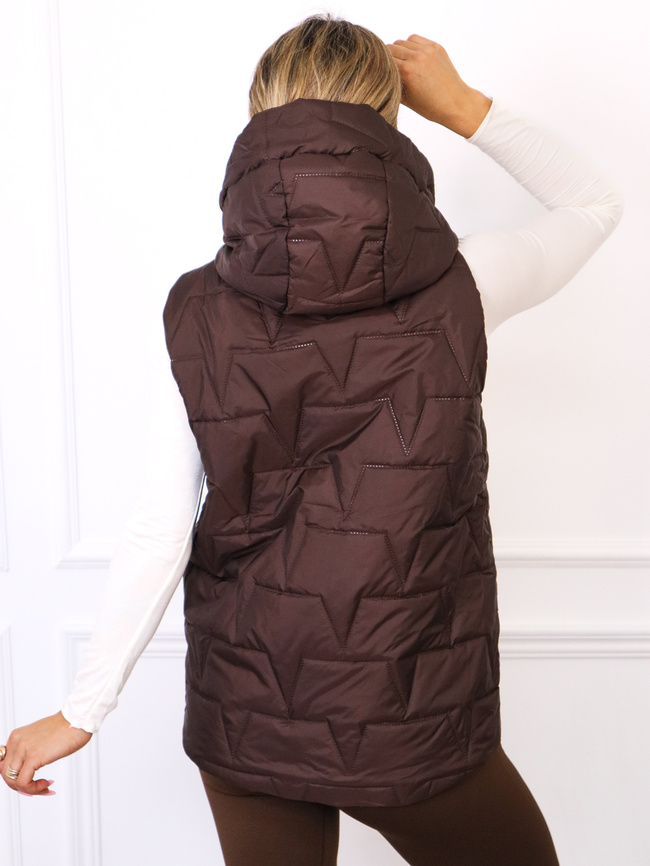 KAMIZELKA Z KAPTUREM I NASZYWKĄ- BRĄZOWA