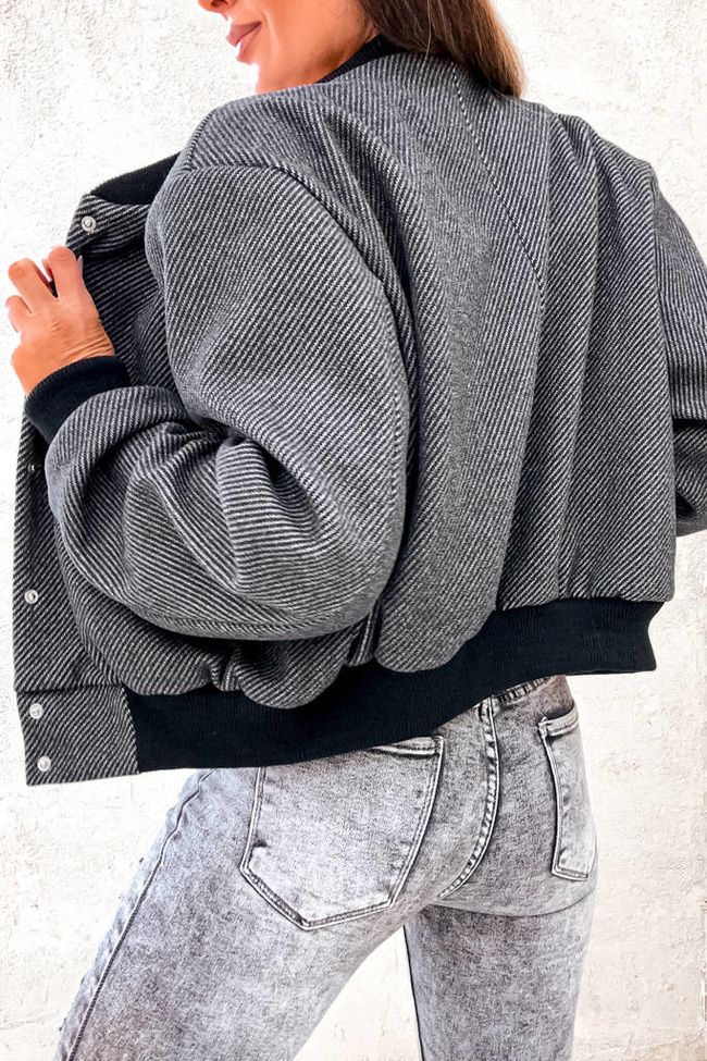 KURTKA OVERSIZE BOMBERKA ZAPINANA NA GUZIKI- CIEMNO SZARA