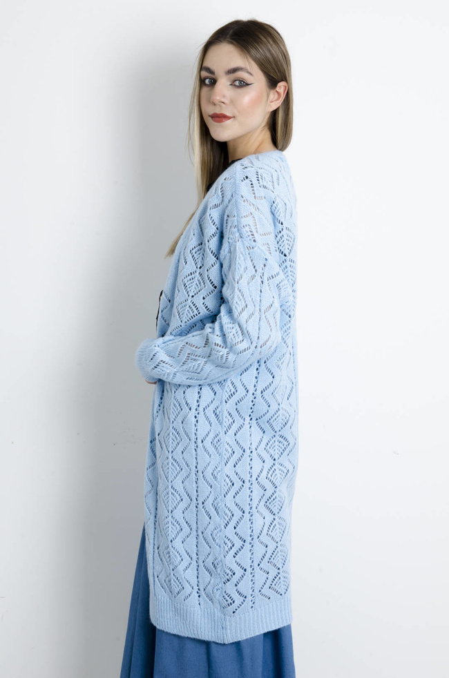 NARZUTA DŁUGA AŻUROWA ZAPINANA NA GUZIKI- NIEBIESKA