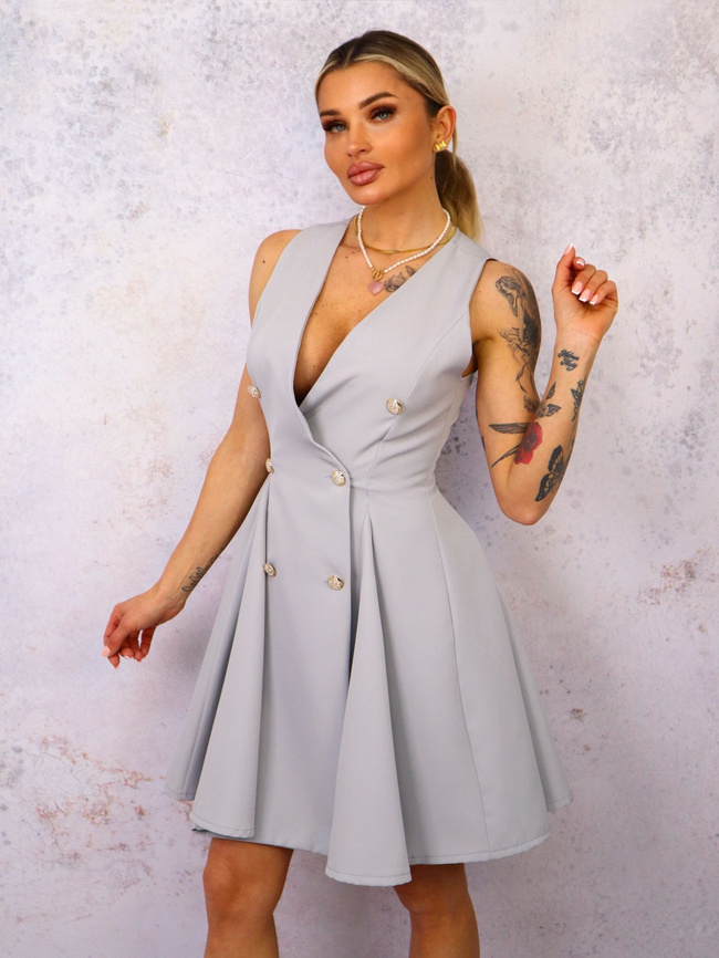 SUKIENKA MINI Z GUZIKAMI- SZARA