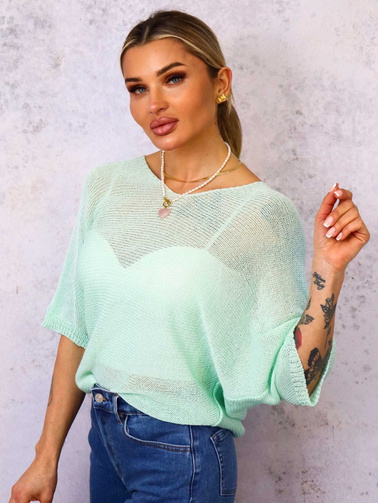 SWETER O KROJU NIETOPERZA Z OZDOBNYMI GUZIKAMI- ZIELONY