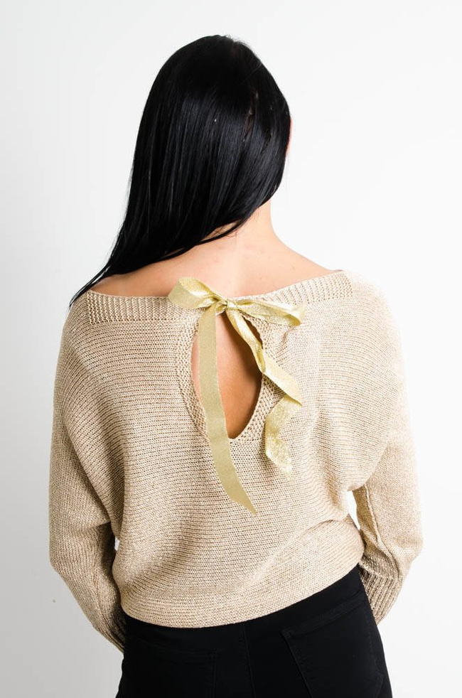 ZŁOTY SWETEREK Z WIĄZANIEM NA PLECACH