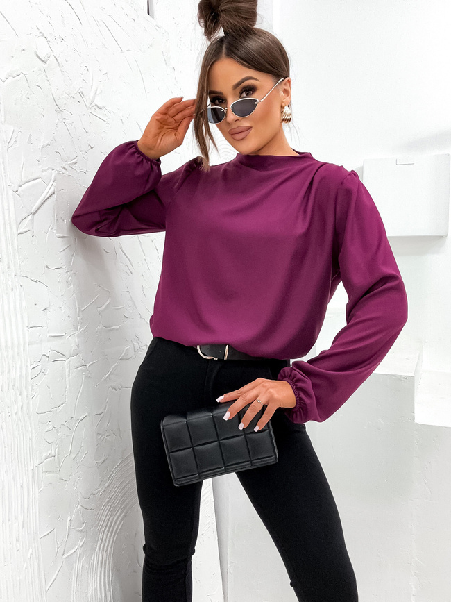 ELEGANCKA BLUZKA Z BUFIASTYMI RĘKAWAMI- BORDOWA