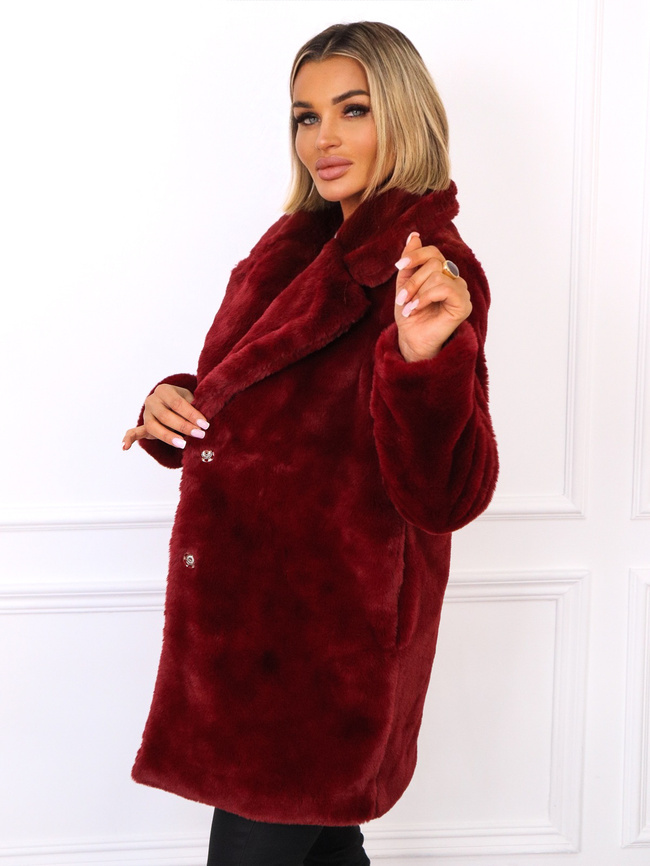 PŁASZCZ FUTRZANY Z KOŁNIERZEM- BORDOWY
