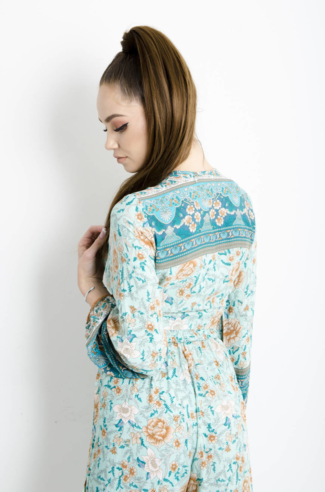 KOMPLET W KWIATY - TURKUSOWY