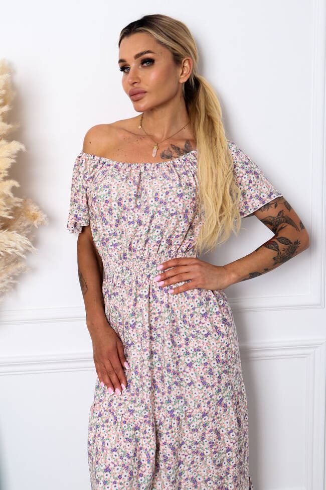 SUKIENKA MAXI HISZPANKA W KWIECISTY WZÓR- RÓŻOWA