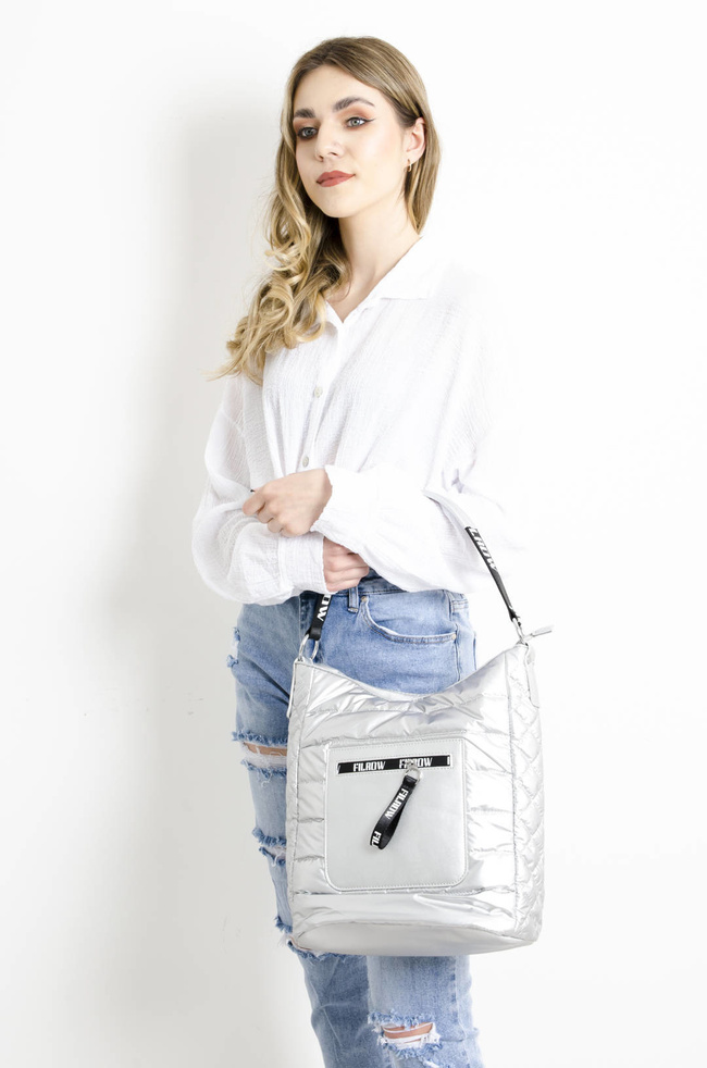 TORBA MATERIAŁOWA PIKOWANA SREBRNA- SHOPPER