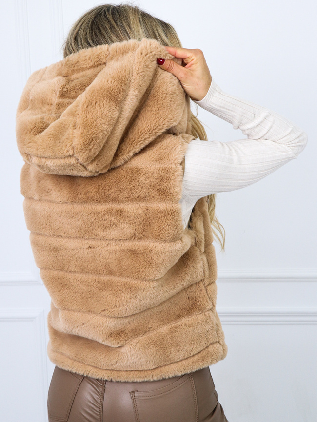BRĄZOWA FUTRZANA KAMIZELKA - BEZRĘKAWNIK