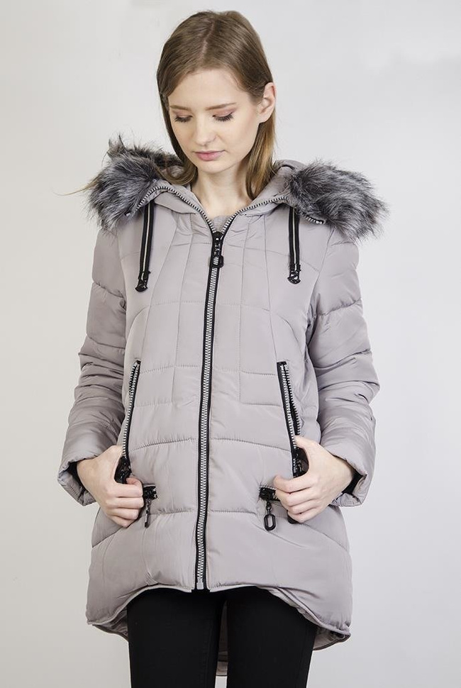 Ocieplana szara asymetryczna kurtka