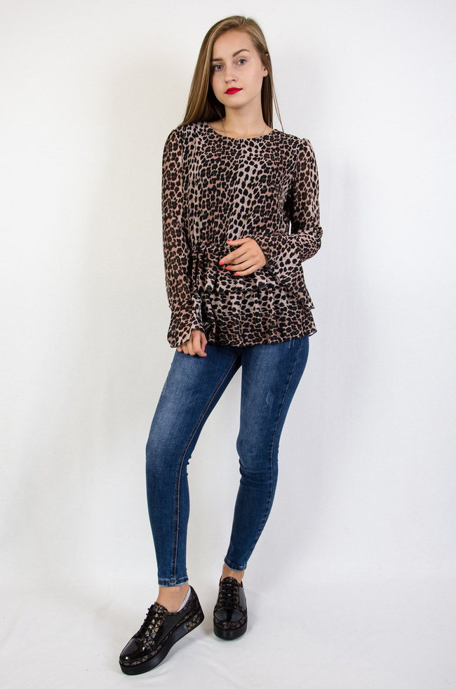 Bluzka w panterkę na długi rękaw z gumką na dole