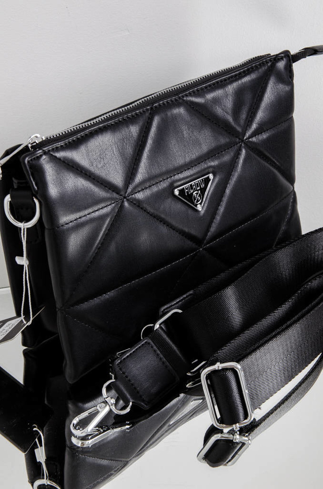 TOREBKA PIKOWANA Z MATERIAŁOWYM PASKIEM- CZARNA