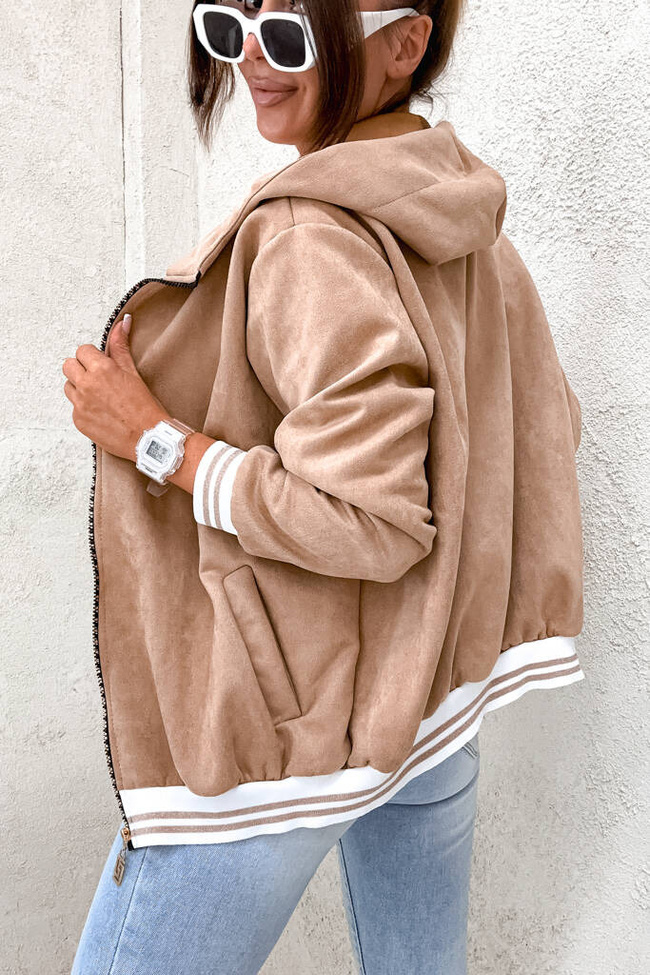 BLUZA ZAMSZOWA Z KONTRASTOWYMI ŚCIĄGACZAMI- JASNY BRĄZ