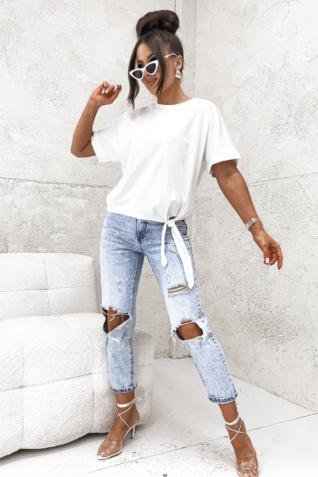 BLUZKA NA KRÓTKI RĘKAW WIĄZANA NA BOKU- BIAŁA