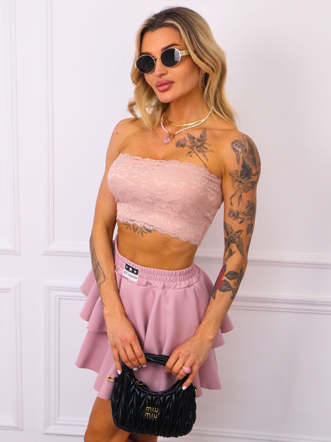 TOP KORONKOWY BANDEAU BEZ RAMIĄCZEK- BRUDNY RÓŻ