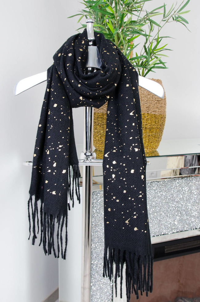 CZARNO-ZŁOTY SZAL Z FRĘDZLAMI 