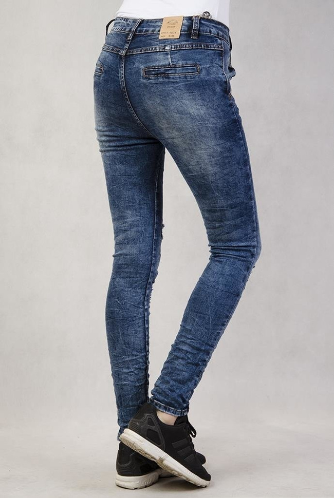 Spodnie jeansowe BAGGY z przetarciami i guzikami na skos