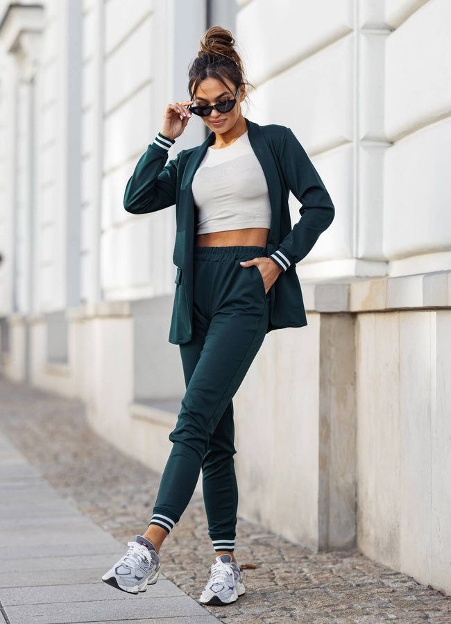 KOMPLET SPODNIE+ MARYNARKA ZE ŚCIĄGACZAMI- BUTELKOWA ZIELEŃ