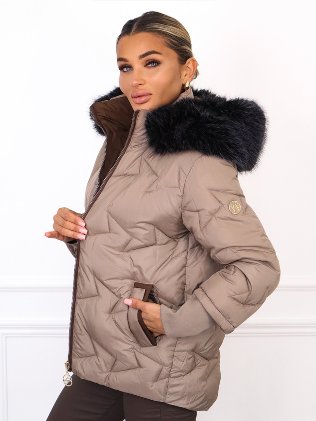 ASYMETRYCZNA KURTKA Z KONTRASTOWYMI WSTAWKAMI I PRZEDŁUŻANYMI ŚCIĄGACZAMI PRZY RĘKAWACH- FANGO