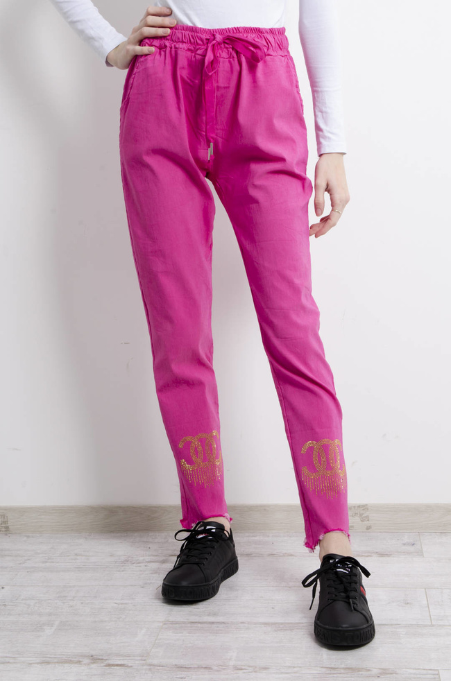 SPODNIE MATERIAŁOWE Z CEKINAMI - RÓŻOWE