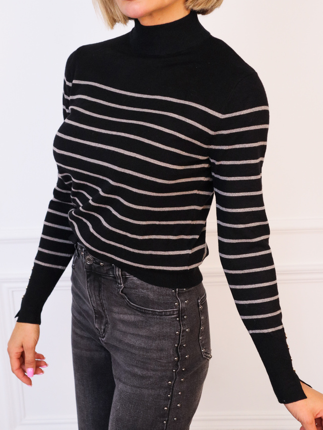 SWETER CZARNY W PASKI Z PÓŁGOLFEM