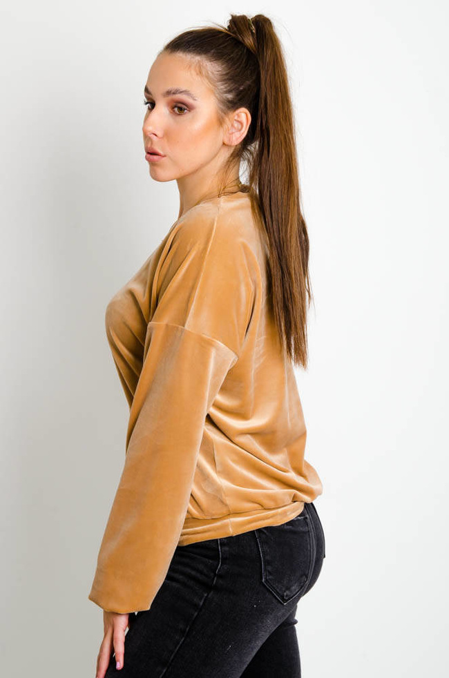 BRĄZOWA WELUROWA BLUZA W SEREK