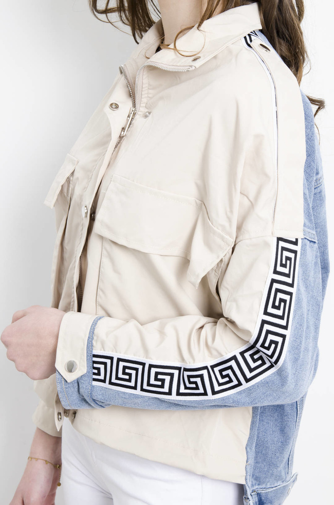 KURTKA BEŻOWA Z ŁĄCZONYCH MATERIAŁÓW 