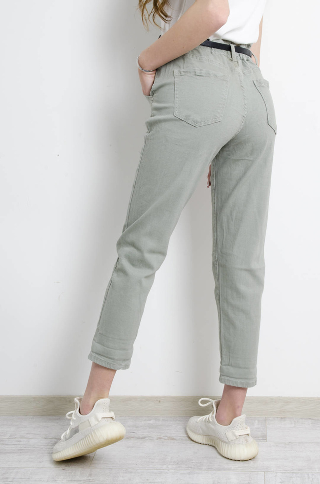 SPODNIE ZIELONE BAGGY FIT MARSZCZONE W PASIE