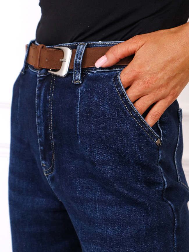 SPODNIE JEANSOWE MOM FIT Z PRZESZYCIAMI PRZY KIESZENI +PASEK