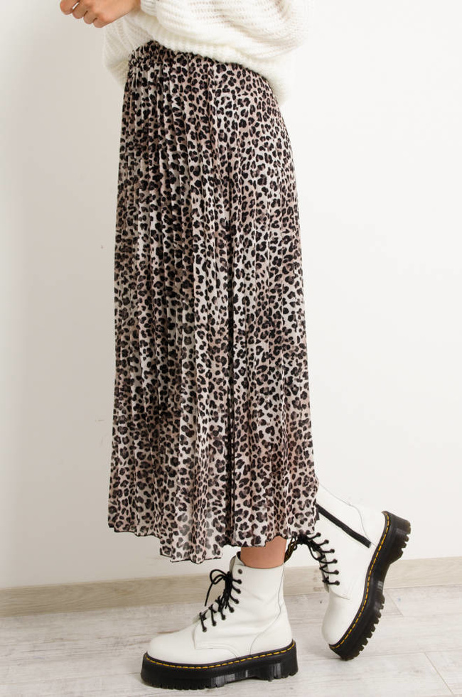 PLISOWANA SPÓDNICA W PANTERKĘ- BEŻOWA