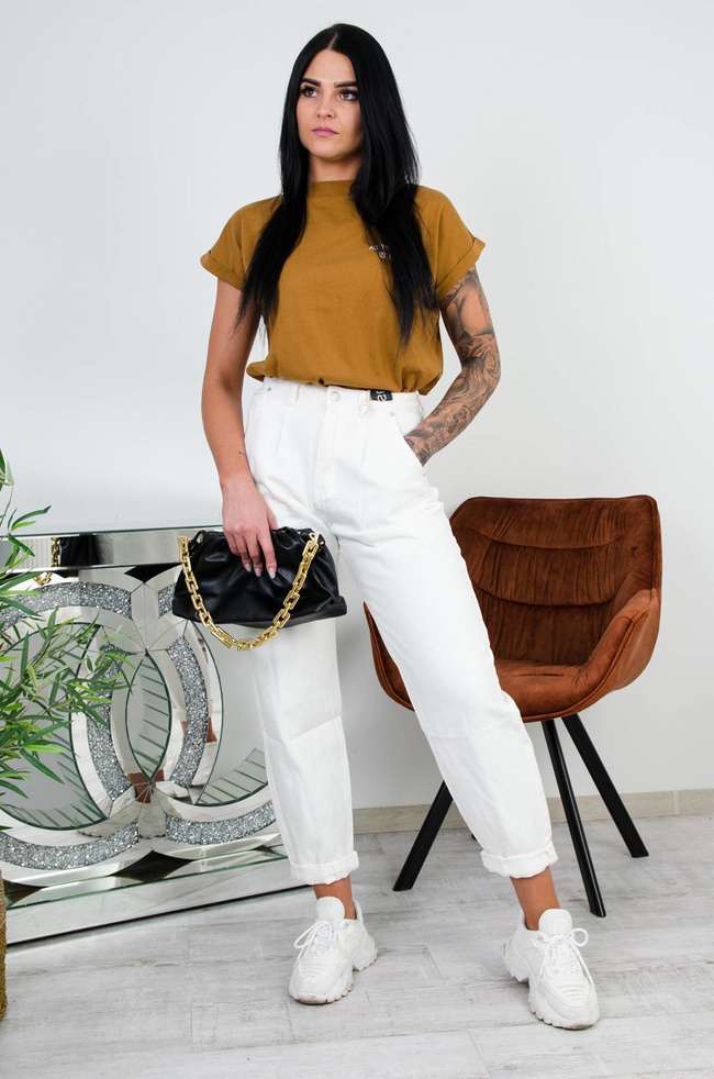 BIAŁE SPODNIE JEANSOWE SLOUCHY-WYSOKI STAN