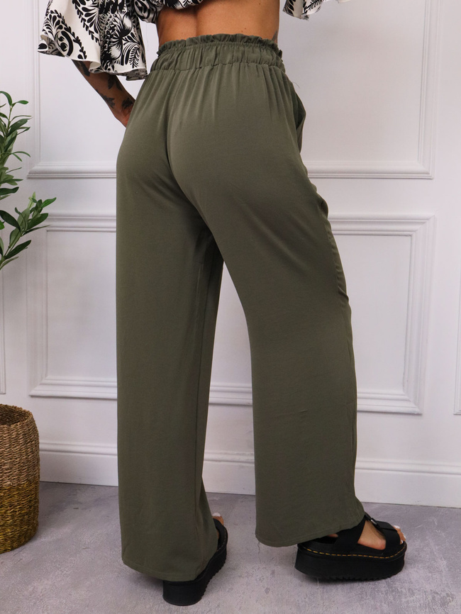 SPODNIE MATERIAŁOWE Z GUMĄ I WIĄZANIEM W PASIE- ZIELONE