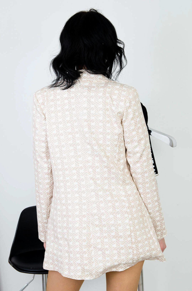 BEŻOWO-BIAŁY KOMPLET SZORTY + MARYNARKA (S-XL)