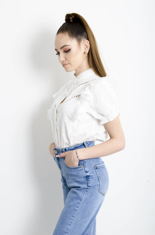 BLUZKA KOSZULOWA Z BUFIASTYMI RĘKAWAMI 