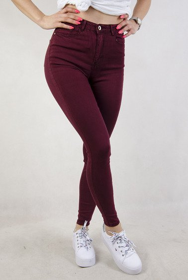 Intensywnie bordowe dopasowane spodnie z wysokim stanem