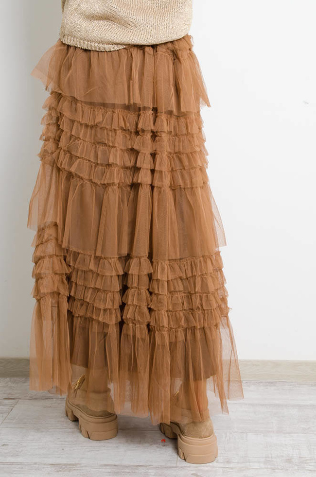 DŁUGA BRĄZOWA SPÓDNICA TIULOWA