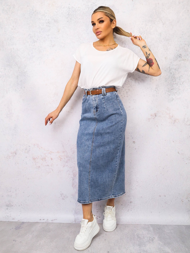 SPÓDNICA MIDI Z ROZPORKIEM Z TYŁU+ PASEK