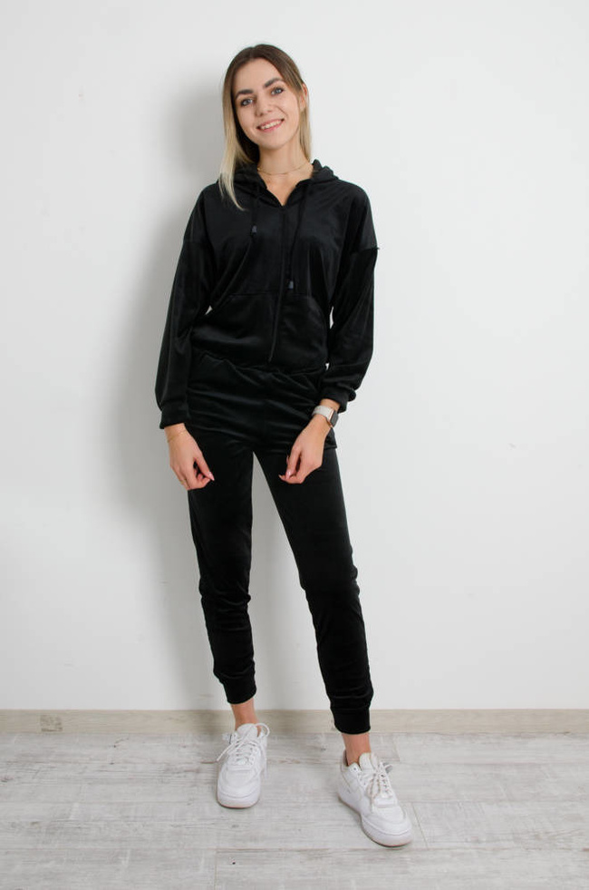 WELUROWY KOMPLET DRESOWY ROZPINANY Z KAPTUREM- CZARNY