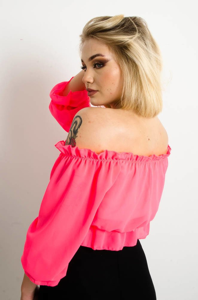  HISZPANKA CROP TOP -NEONOWY RÓŻ