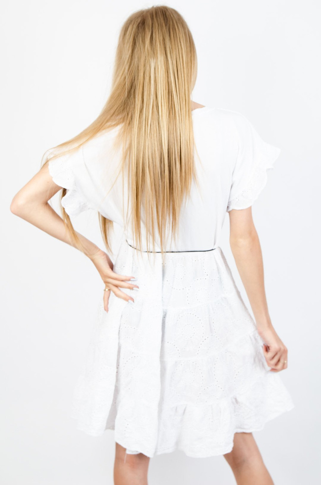 BIAŁA BAWEŁNIANA AŻUROWA SUKIENKA Z HAFTEM