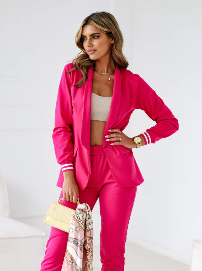 KOMPLET SPODNIE+ MARYNARKA ZE ŚCIĄGACZAMI- CIEMNY RÓŻ