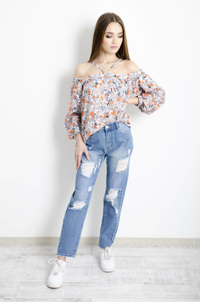 BLUZKA HISZPANKA W KWIATY- EKRI