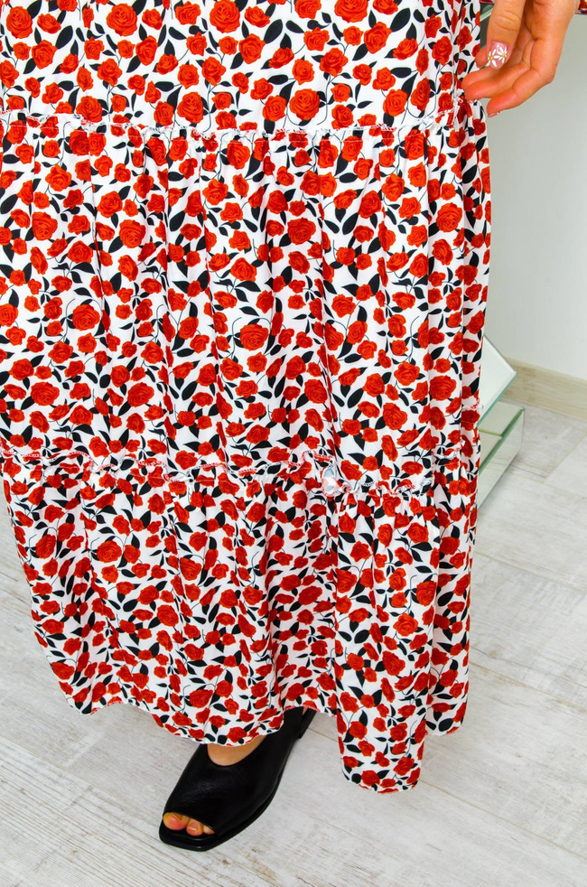 DŁUGA BIAŁO CZERWONA SPÓDNICA MAXI W KWIATY