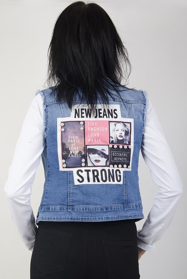 Jeansowa kamizelka z naszywkami