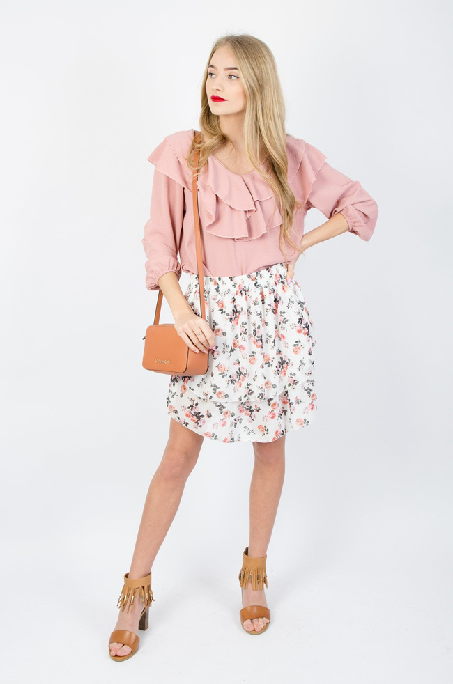 BIAŁA SPÓDNICA ROZKLOSZOWANA W KWIATY