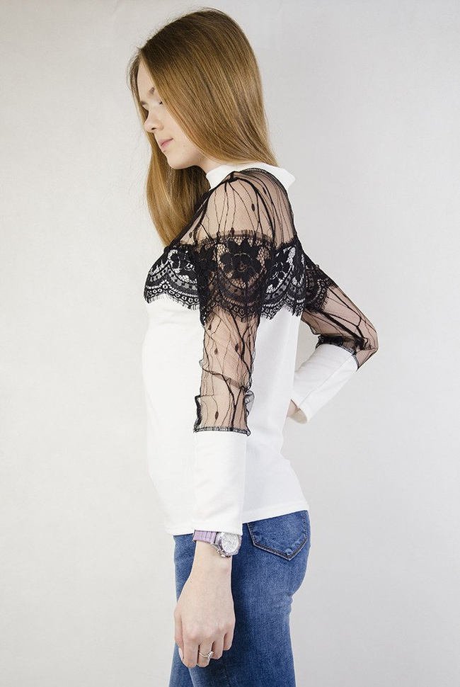 Biała bluzka z czarnymi wstawkami