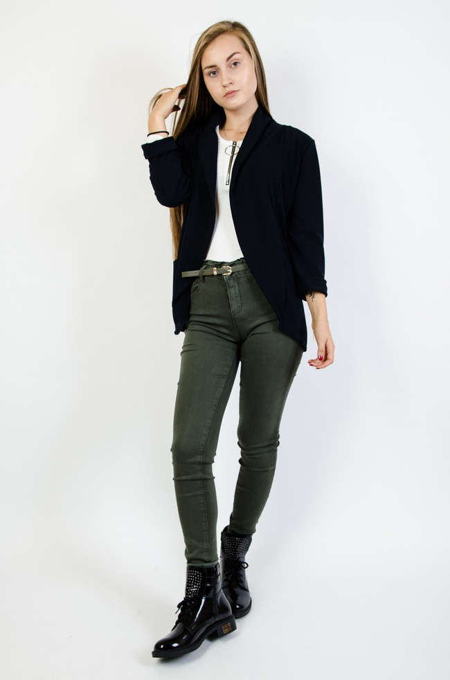 Granatowa narzuta-marynarka z zakładką 